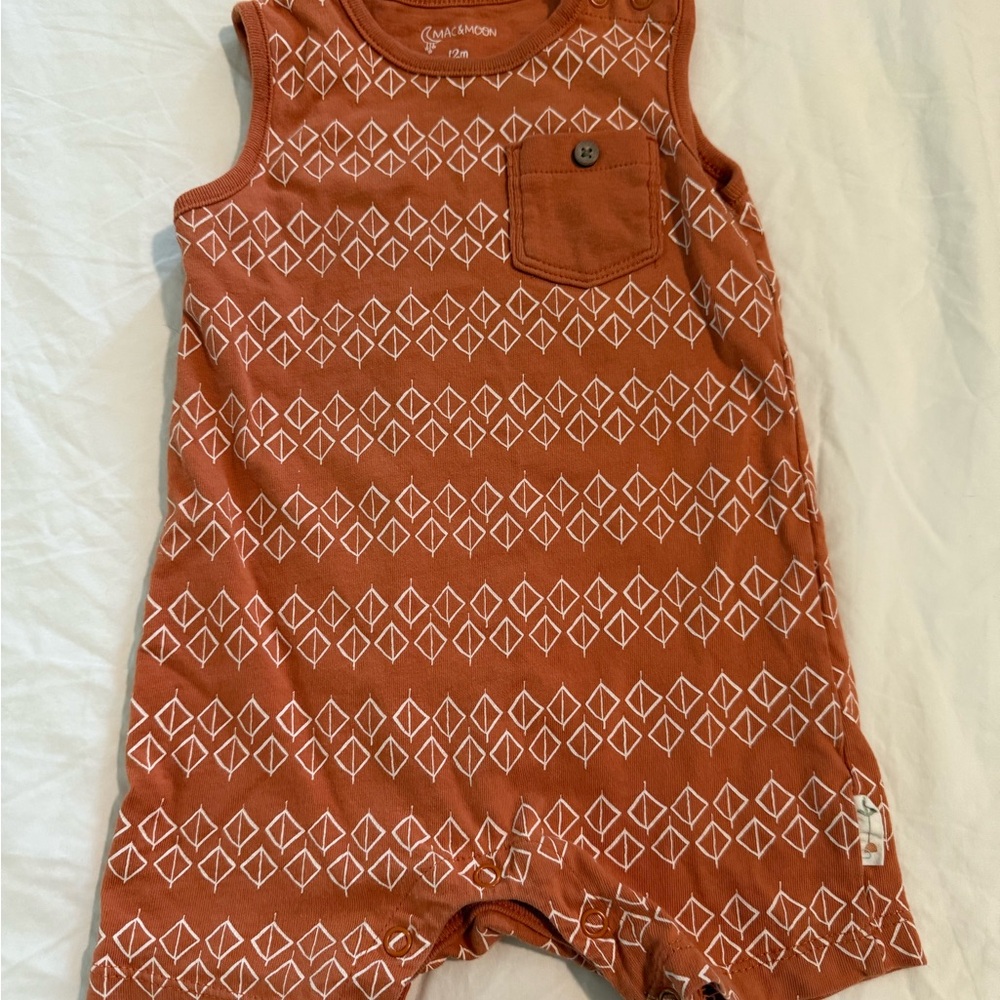 Mac & Moon Terracotta Geometric Romper 12m